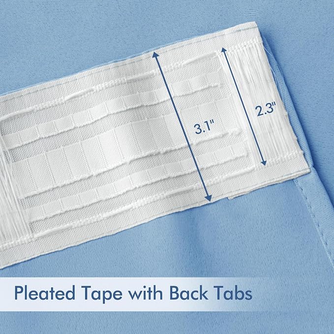 MIULEE Sky Blue Back Tab Blackout Curtains 52x63 Inches Long 2 Panels Set | Rod - Image 4