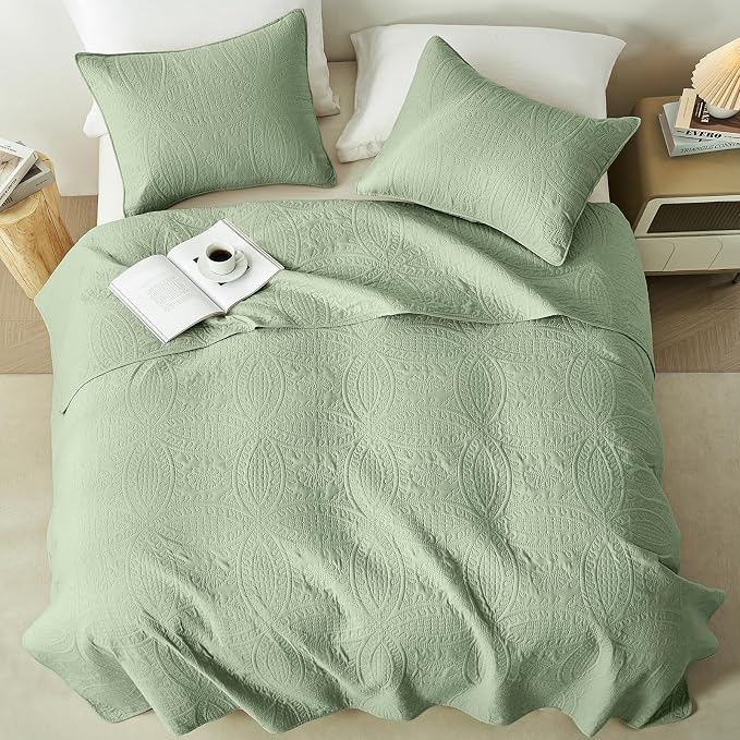 akkialla 118"x106" Sage Green California King Quilt Set, Oversized Floor-Length - Image 3