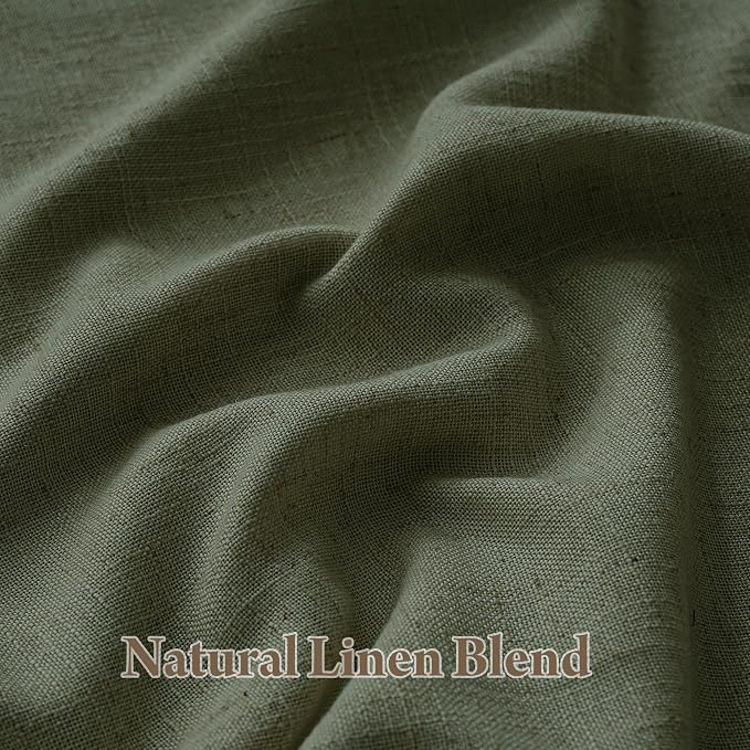 RYB HOME 100% Blackout Olive Green Pinch Pleated Linen Curtains - Image 3