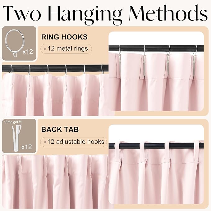 Etherealveil Baby Pink Pinch Pleated Blackout Curtains 2 Panels 40"x84" | Back - Image 6
