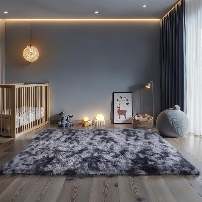 4x6 Dark Grey Fluffy Shag Rug for Bedroom, Plush Washable Carpet | Area Rug for - Image 7