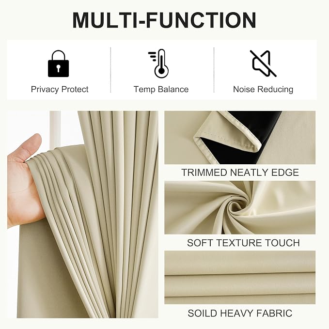 NICETOWN Cream 100% Blackout Window Curtains 90 inches Long 2 Panels Set | - Image 5
