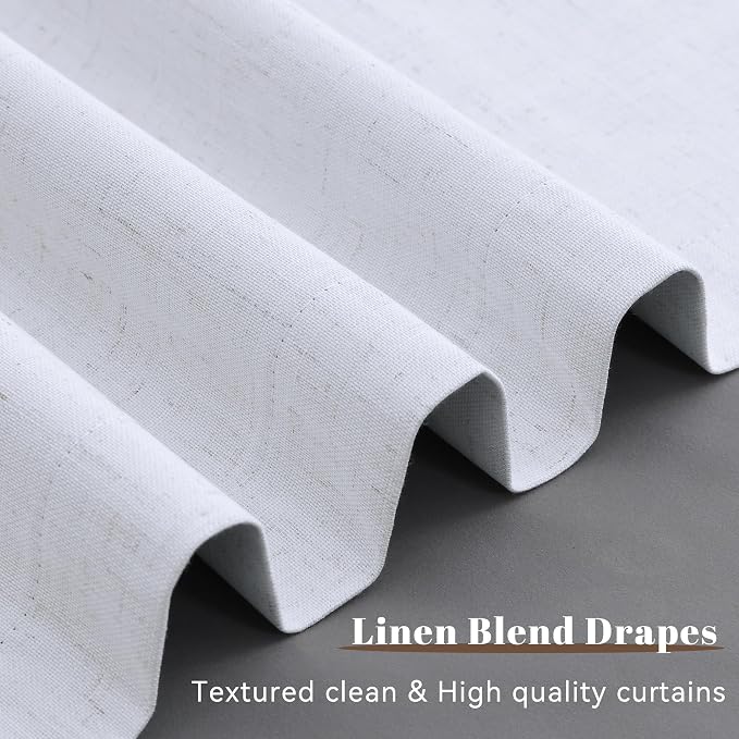 Beige White 100% Blackout Linen Curtains - Image 4