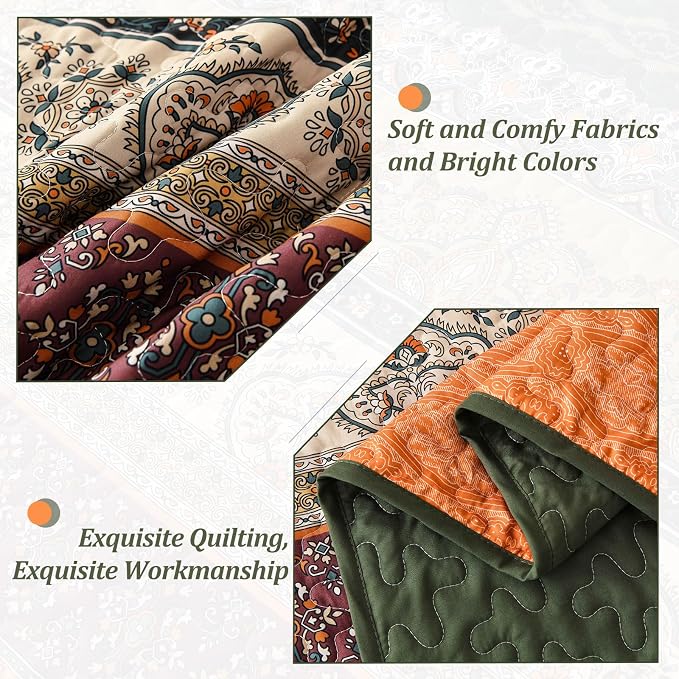 WONGS BEDDING Boho Queen Quilt Set, Fall Lightweight Bed Decor Bedspread - Image 4