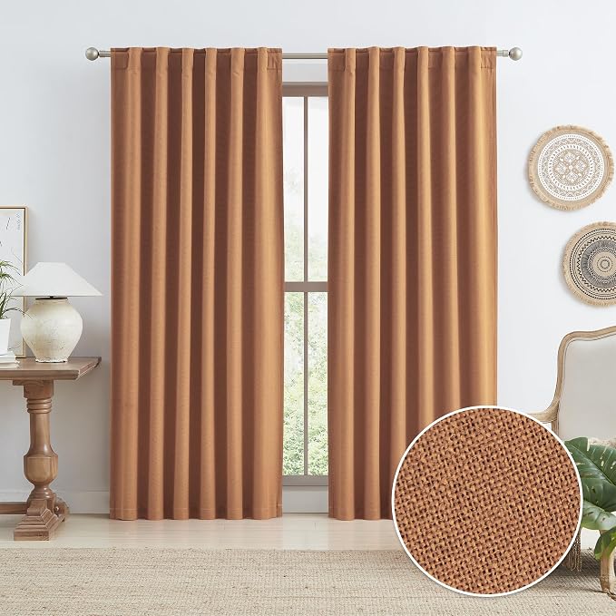 90 Inch Burnt Orange Blackout Linen Curtains Linen 2 Panels Set by KEQIAOSUOCAI