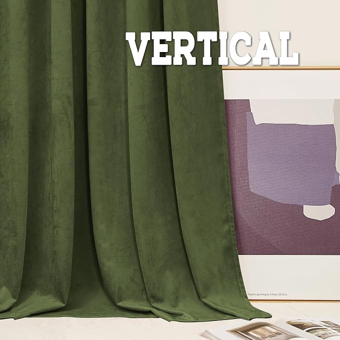 RYB HOME Olive Green Velvet Blackout Curtains 84 inches - Image 3