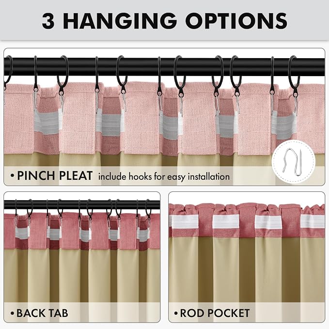 MIULEE 100% Blackout Linen Curtains 42 x 84 Inch Blush Pink 2 Panels | Thermal - Image 5