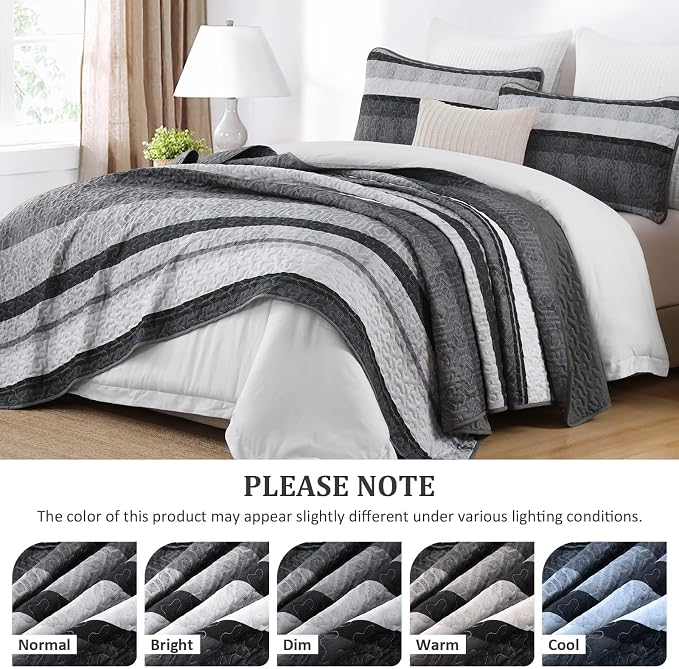 Dobuyly California King Boho Stripe Quilt, Breathable All-Season, 3-Piece Set - Image 6