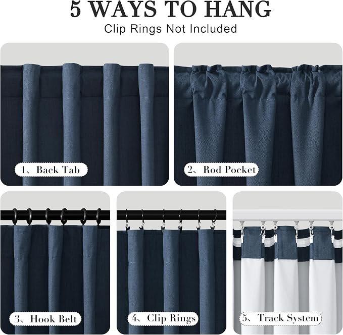 Joywell 100% Blackout Linen Curtains 102 Inches Long - Image 2