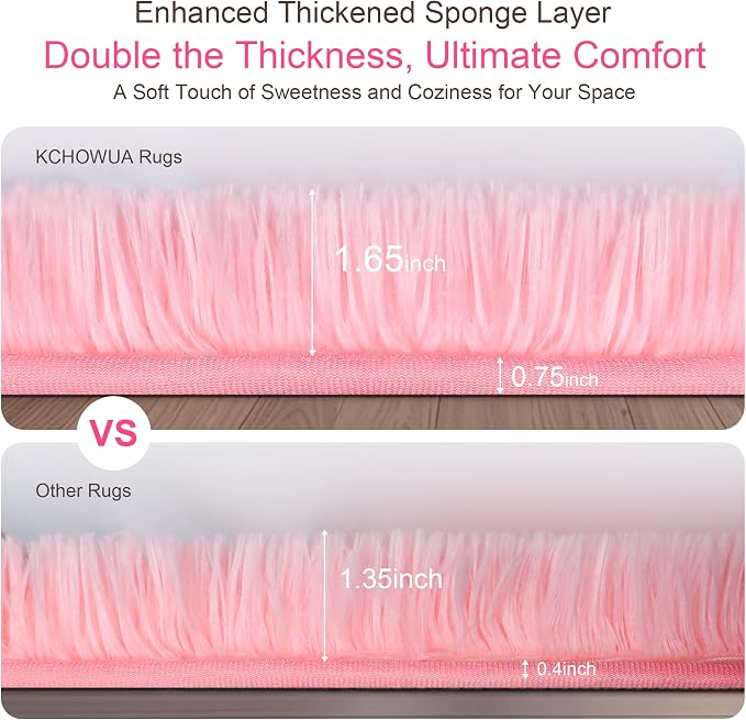 KICHOWUA 4x6 Thick Pink Fluffy Shag Plush Washable Rug - Image 3