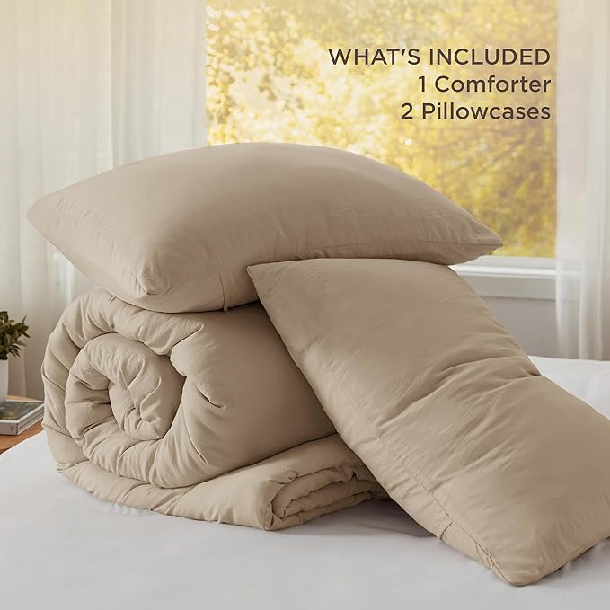 Bedsure Queen Comforter Set, Khaki Soft Prewashed Bedding - Image 6