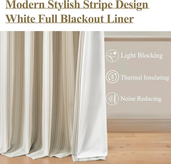 ZJDECOR 84 Inches Beige Striped Full Blackout Curtains - Image 3