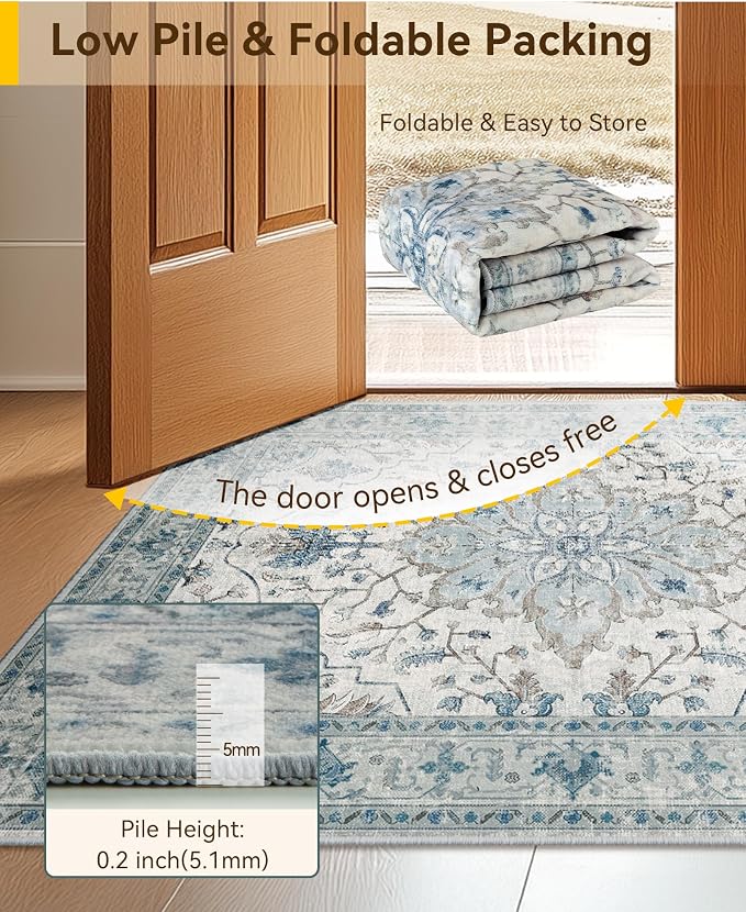 RELEANY Washable Area Rug, Small 2'x4', Water Repellent, Pet Friendly, Vintage - Image 5