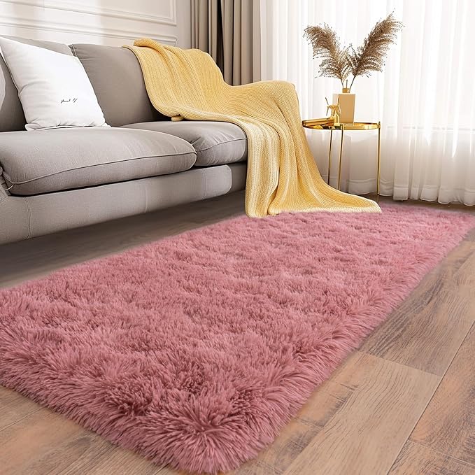 Soft Runner Rugs for Bedroom Hallway 2x5 Blush Pink | Fluffy Shag Throw Area - Image 4
