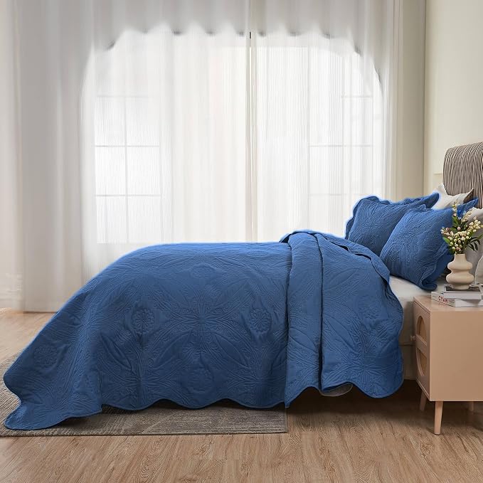 Kingnex Oversized Cal King Bedspreads 120x120 Ultrasonic Quilted Navy | - Image 4