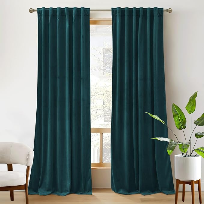 RYB HOME Teal Velvet Blackout Curtains 90 inches by RYBHOME