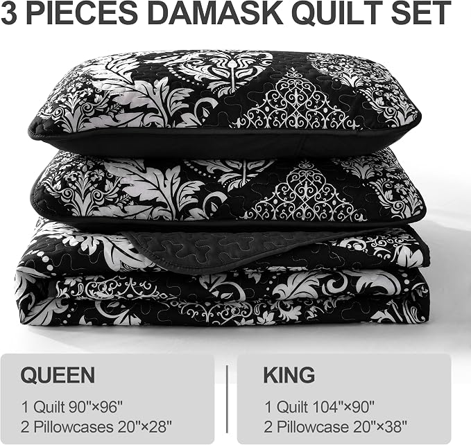 DJY Damask Quilt King Size, Boho Lightweight Bedding Set 3 Pcs, Soft - Image 6