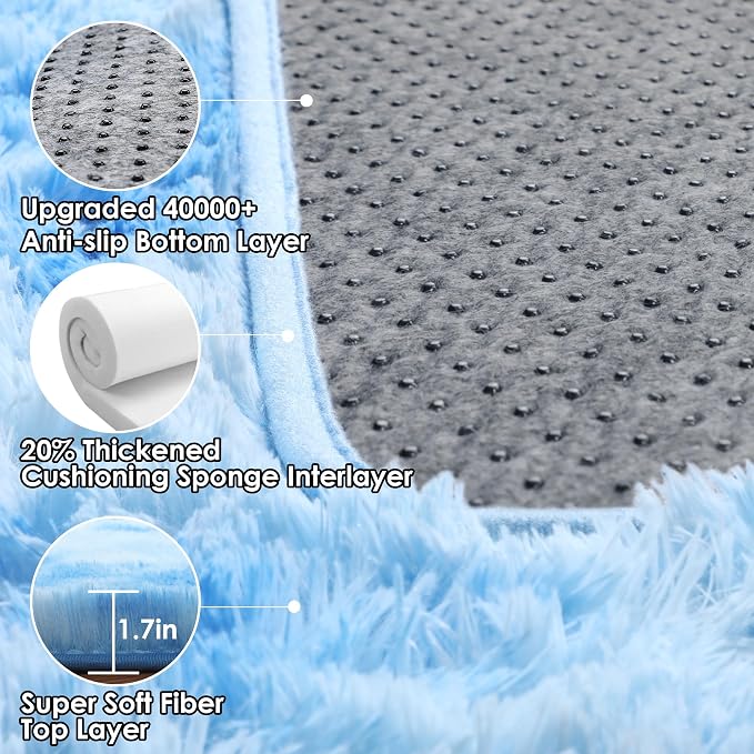 Runner Rugs for Bedroom Living Room, Fluffy Tie-Dyed Blue 2x6 Bedside Hallway - Image 4