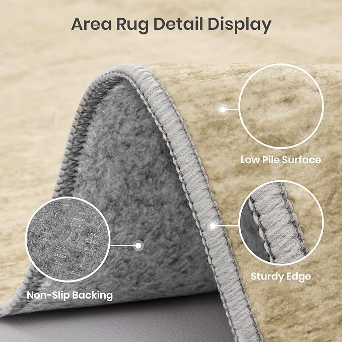 8x10 Area Rugs for Living Room, Large Washable Rug Non Slip, Tan | Soft Low Pile - Image 5