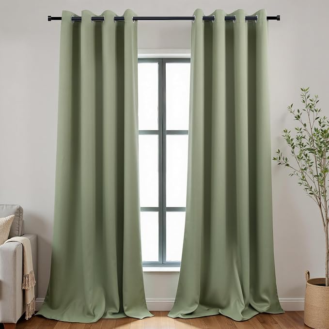 KOUFALL Dark Sage Green Curtains 108 Inches Long, Boho Room Darkening Thermal - Image 3