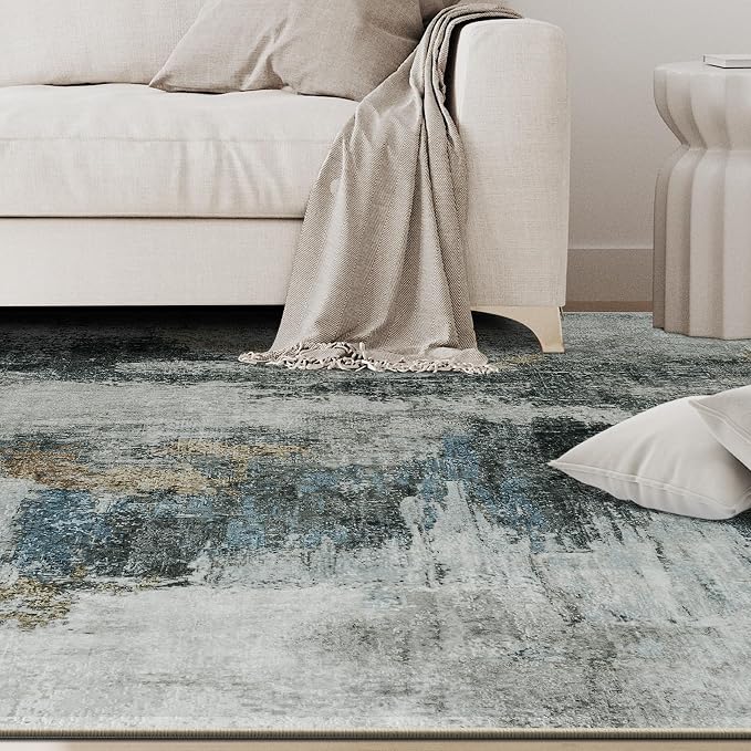 5x7 Area Rugs for Living Room Washable Bedroom Dining Room Black Gold | Modern - Image 9