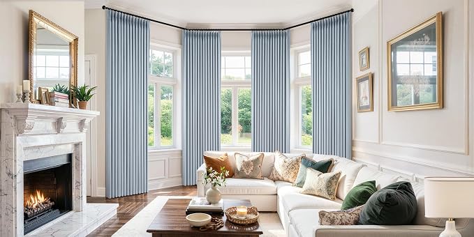 MIULEE Pinch Pleated 100% Blackout Curtains 40"x84" Chambray Blue 4 Panels | - Image 2