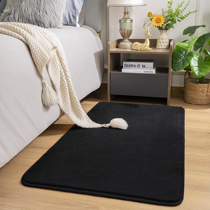 Modern Washable Runner Rugs, 2x4 Feet Black Bedroom Runner Rug | Small Area Rugs - Image 2