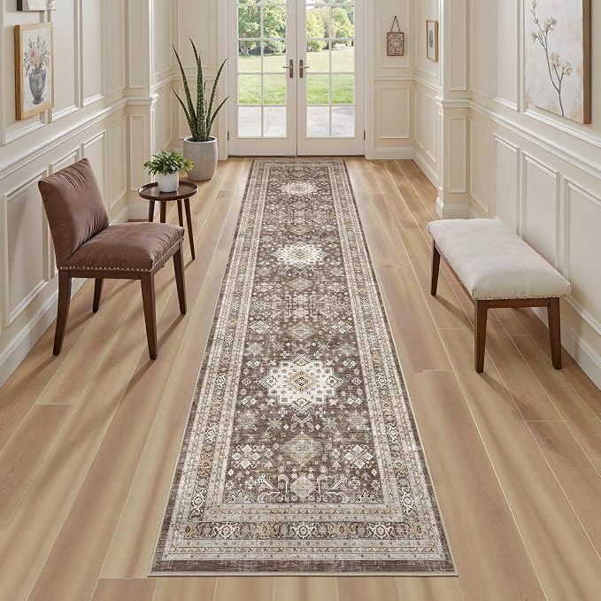 cotiled 2x6 Hallway Runner Rug for Entryway, Non-Slip Vintage, Dark Brown | - Image 4