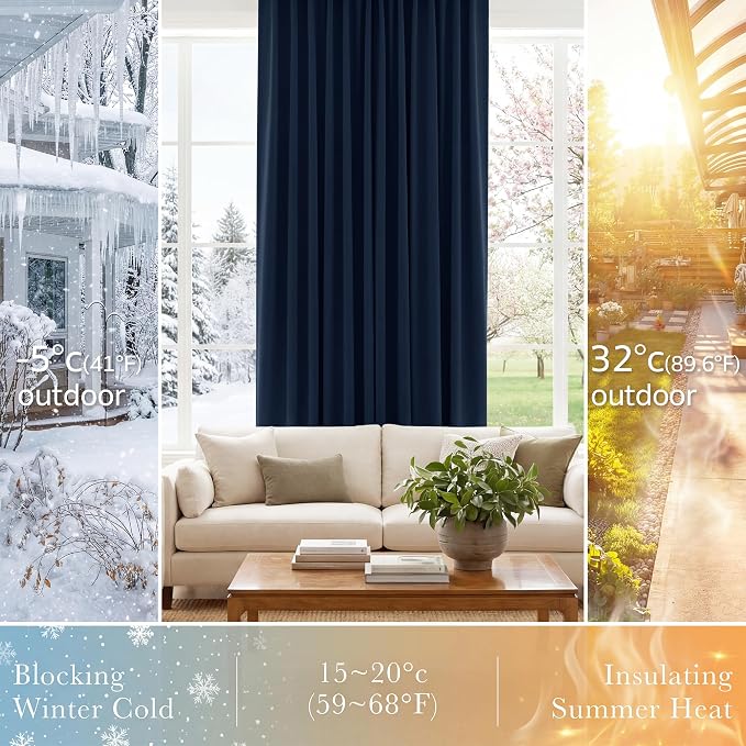 PONY DANCE Blue Blackout Curtains 96 inch Long, Room Darkening Curtains - Image 4