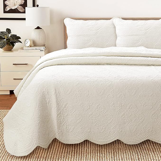 Cozy Line Home Fashions 100% Cotton Medallion Off White Matelasse Embossed by CozyLineHomeFashions