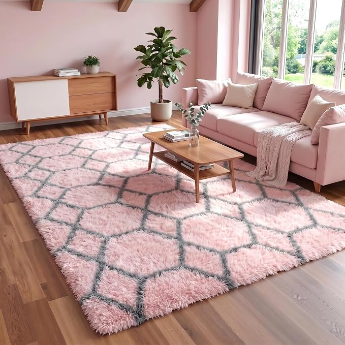 6x9 Area Rugs for Living Room Bedroom, Large Fluffy Pink and Grey Throw Rug - Image 6