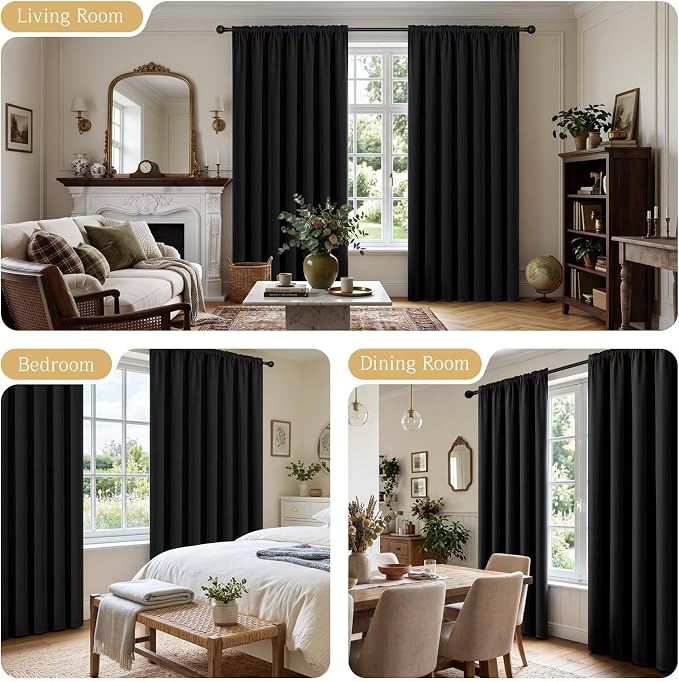CUCRAF Black Blackout Curtains 84 inch Length 2 Panels Set, Rod Pocket Room - Image 2