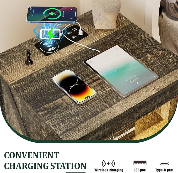 LED Night Stands Set of 2 with Charging Station | Hidden Gun Drawers, LED Human - Image 4