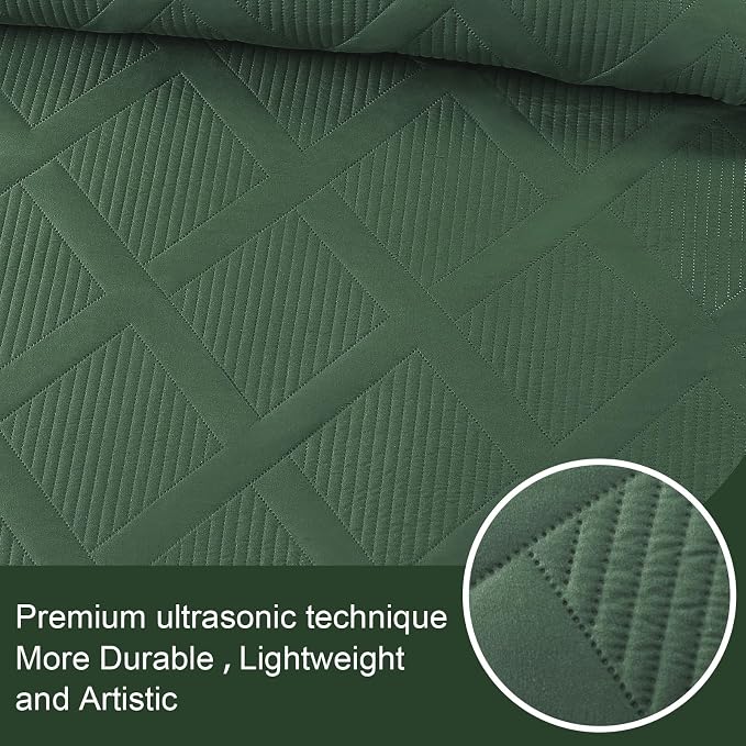 Exclusivo Mezcla California King Size Quilt, Olive Green | Soft Bedspreads - Image 4