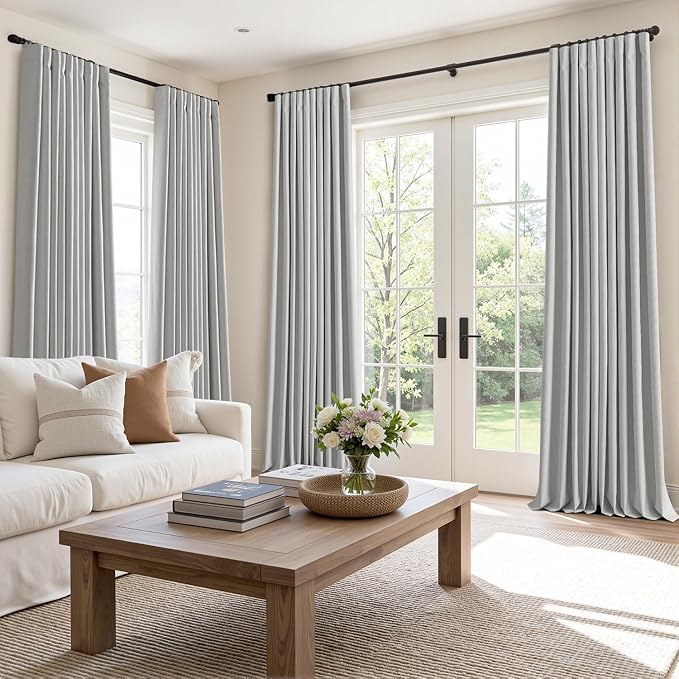 MIULEE 100% Blackout Back Tab Pleat Linen Curtains 50" Wx102 L, Thick Faux Linen - Image 2