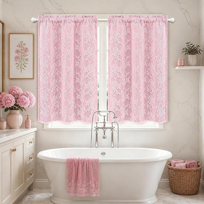 Yinhua Pink Kitchen Curtains 36 Inch Length Double Layer Blackout Curtains - Image 9