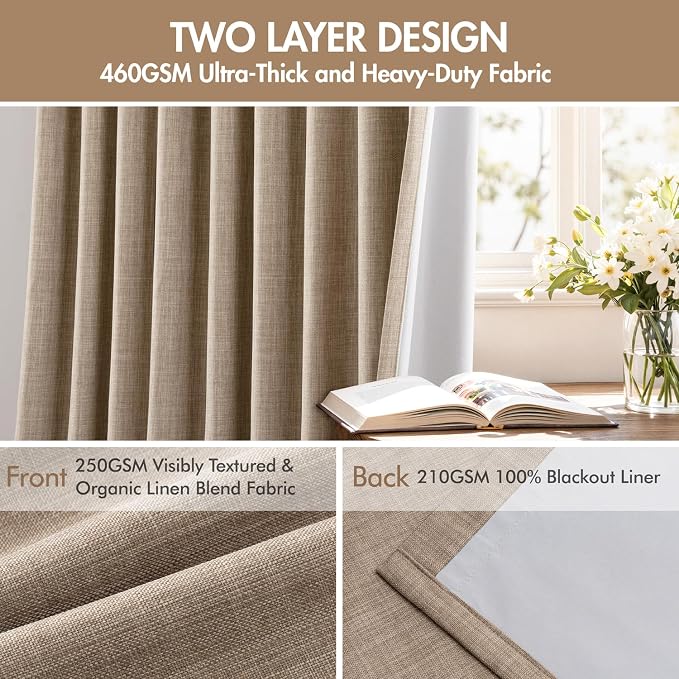 MIULEE Pinch Pleated 100% Blackout Curtains 40"x102" Long Linen 4 Panel Set | - Image 4