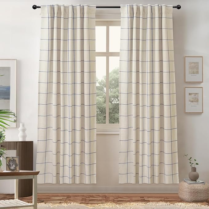 DriftAway 100% Blackout Plaid Curtains 72 Inches Long 2 Panels Navy Blue | 100% by DriftAway