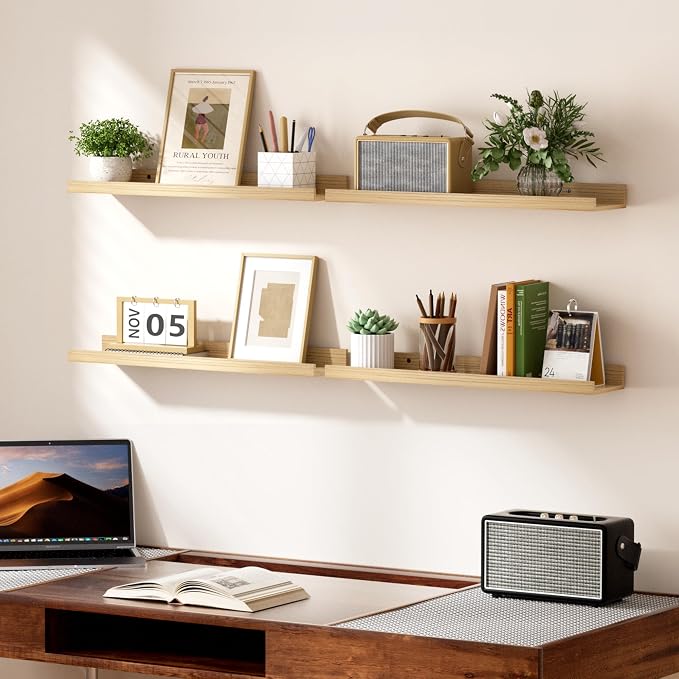 upsimples Floating Shelves for Wall Decor Storage, 23.6'' | Wall Mounted Wood - Image 6