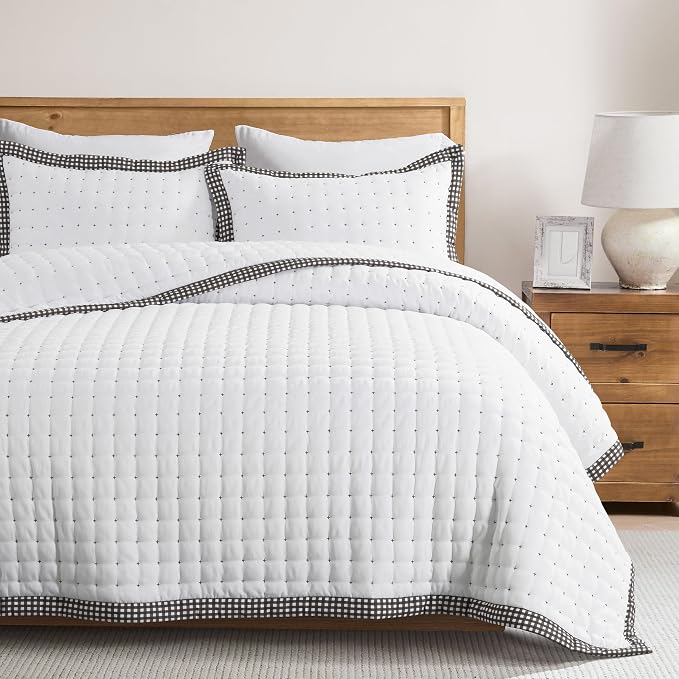 WDCOZY White Cloud Quilt Set Twin Size, Lightweight Soft Cross Stitch Bedspread by WDCOZY