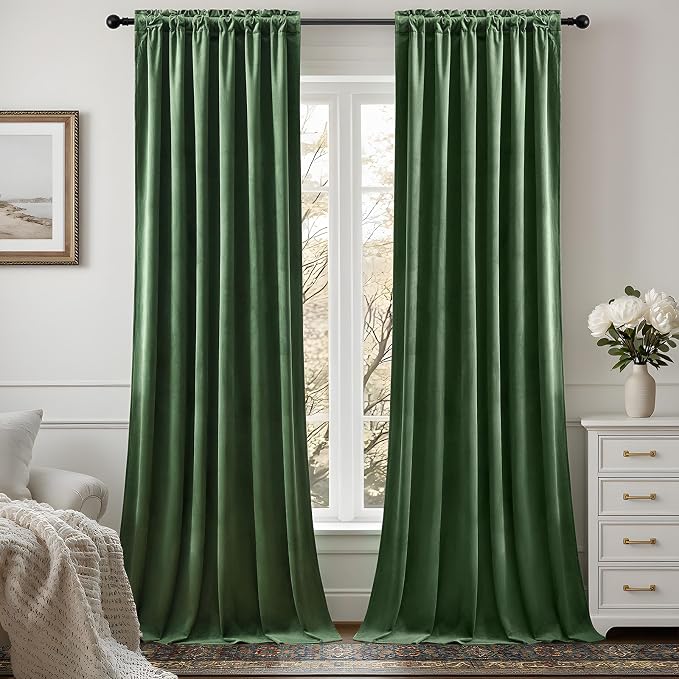 Olive Green Velvet Curtains 90 Inch by AUSSPVOCT