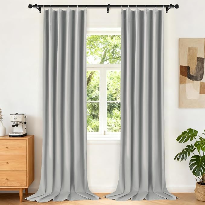 Etherealveil Light Gray Pinch Pleated Blackout Curtains 2 Panels 40"x120" | by Etherealveil