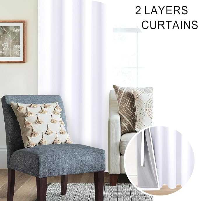 XWZO White 100% Blackout Curtains - Image 5