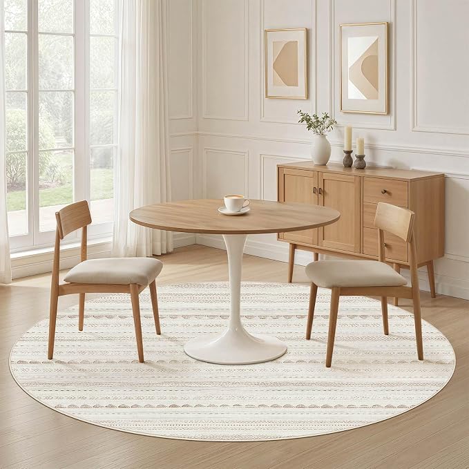 Nakagishi Round Rug Boho Area Rugs: 6x6 Washable Large Circle Neutral Soft - Image 4