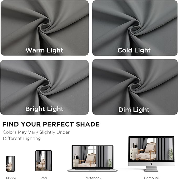 CUCRAF Light Grey Blackout Curtains 108 Inches Long, Thermal Insulated Noise - Image 6