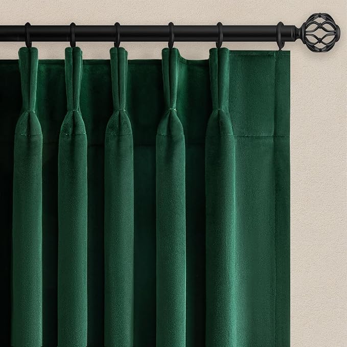 90 Inch Long Dark Green Velvet Curtains 2 Panels Luxury Christmas Decorative by Unknown