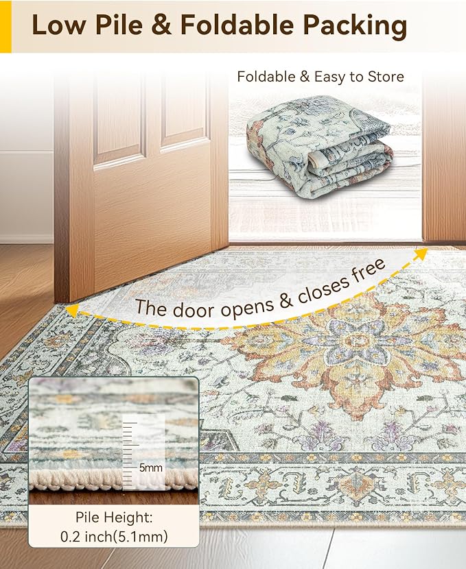 RELEANY Washable Area Rug, Water Repellent, Pet Friendly, Vintage Floral Boho - Image 5