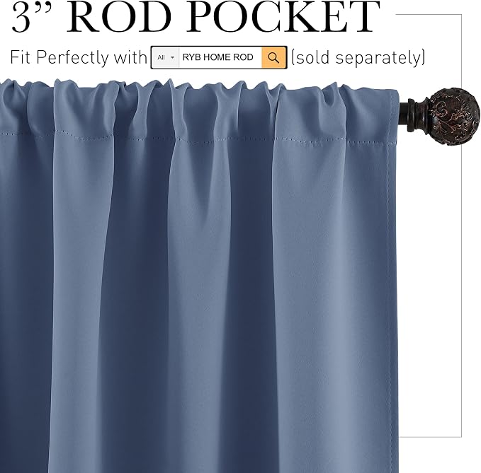 RYB HOME Cafe Blackout Curtains 30 inch Length, Short Window Curtain Tiers | - Image 2