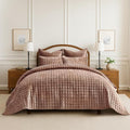 RECYCO Channel Box Stitch Velvet Quilt Set, King Size, Terracotta Clay | Ultra by RECYCOHOMECOLLECTION