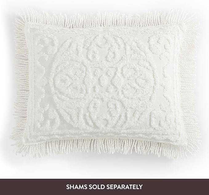 Beatrice Home Fashions Medallion Queen Cotton Chenille Bedspread, Ivory | - Image 5